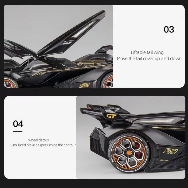 1/22 Lamborghini V12 GT Alloy Miniature Car Model Diecast Metal Scale Car Sound and Light Collection Childrens Toy Car Vehicles Gift