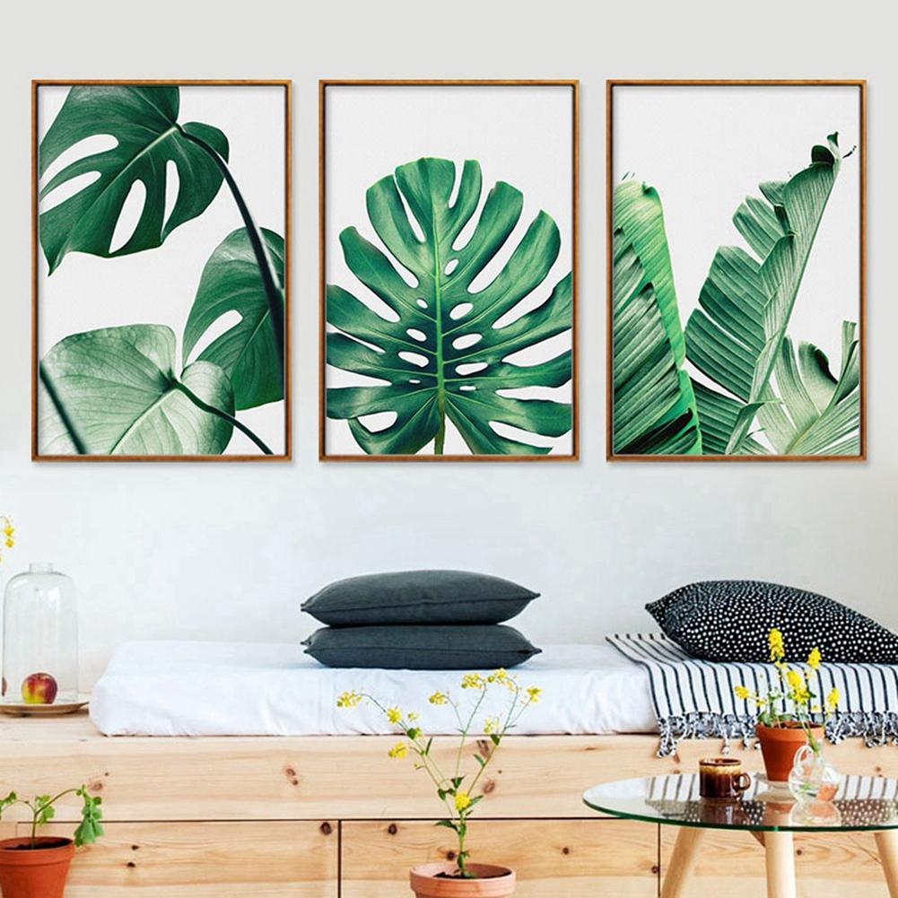 3 Pezzi/Set 40x50cm Pittura su Tela Motivo Foglie Verdi Arte da Parete Immagine Decorazione Casa Ufficio
