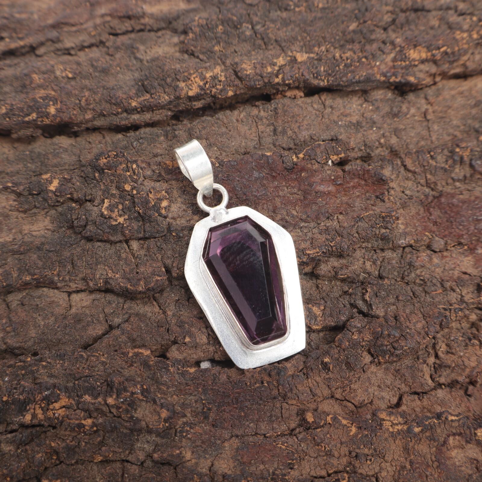 

Coffin Amethyst Gemstone 925 Silver Daughter Gift Art Deco Handcrafted Pendant PP-53-2