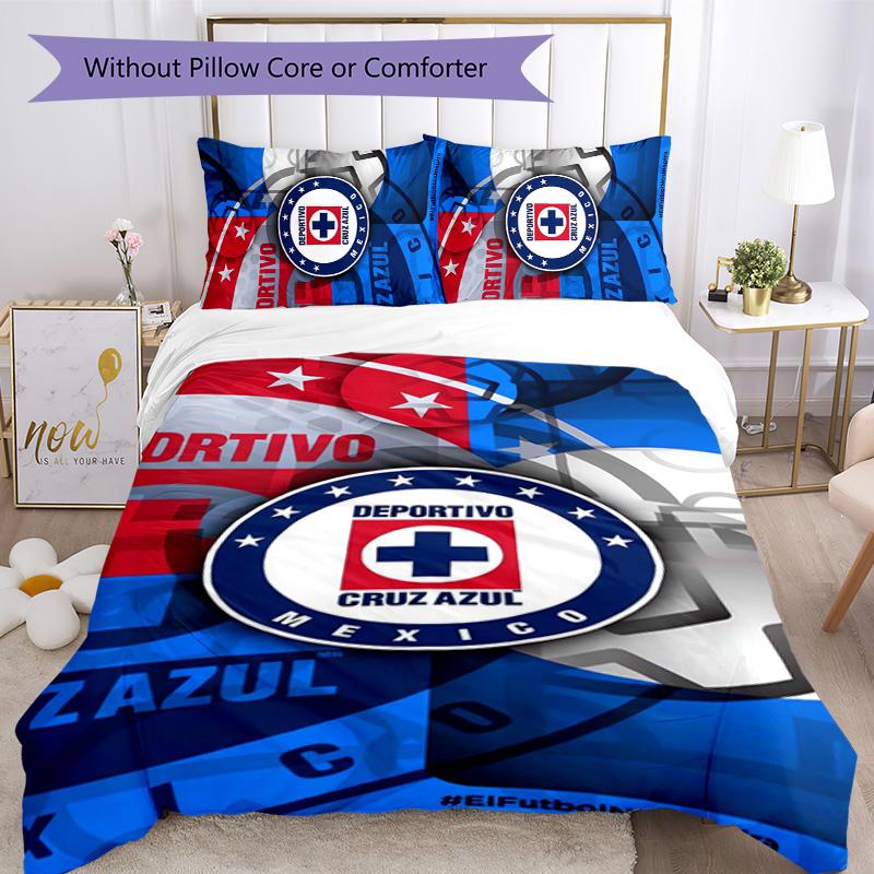 Cruz Azul Themed 3pcs Bedding Set Duvet Cover Closure Includes 1 Duvet Cover & 2 Pillowcases for All Seasons Bedroom Home Dorm Decor
