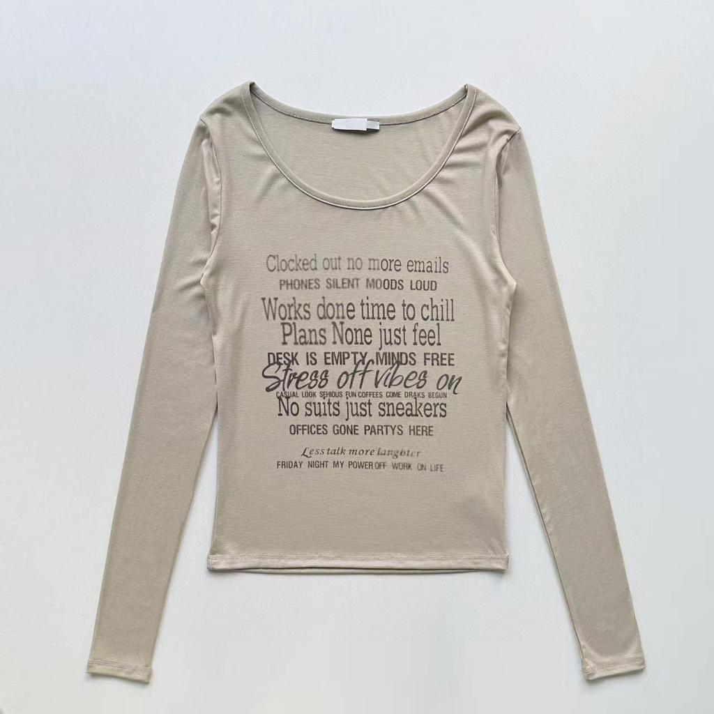 New Style American Spicy Girl Letter Print Sheer Long Sleeve T-shirt
