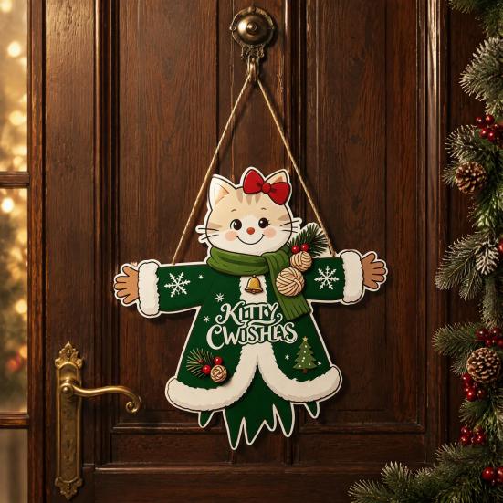 Seasonal Party Supplies Wooden Christmas Hanging Pendant, Cartoon Welcome Sign for Front Door, Holiday Shop Decorations Wall Decor with Cute