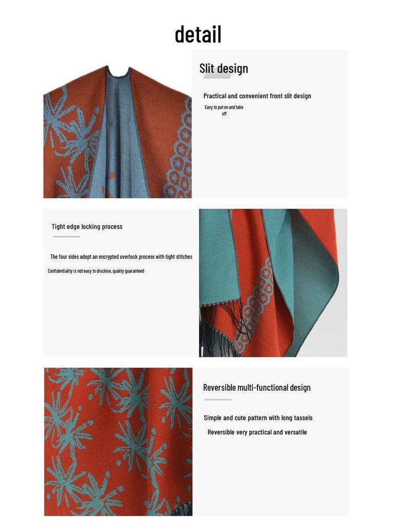 Women's Double-Sided Extra-Large Tassel Shawl: Thick, Warm, and Fashionable Knitted Autumn/Winter Cloak Scarf