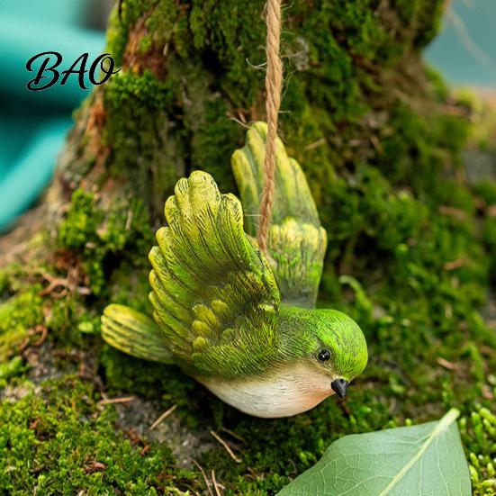 Yard Art Hanging Decorations 3Pcs Resin Bird Ornament, Hand-Painted Figurine with Jute String, Colorful Ornaments Weatherproof Outdoor Tree
