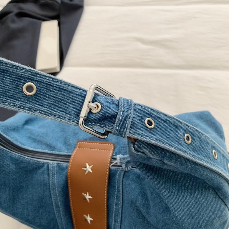 Vintage Large Capacity Denim Bag Women's Shoulder Underarm Bag Commuter Crossbody Bag