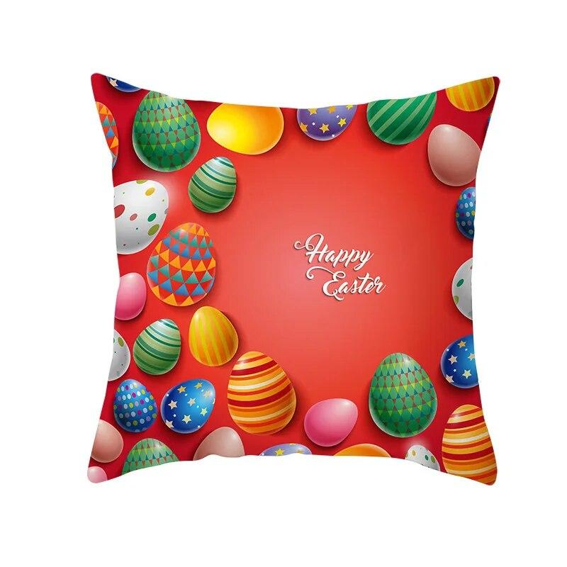 Dekorativer Kissenbezug mit Ostern-Motiv, Cartoon-Häschen-Ei-Druck, Pfirsichhaut-Kissenbezug, Sofakissenbezug, Schlafzimmerzimmer, Heimdekoration