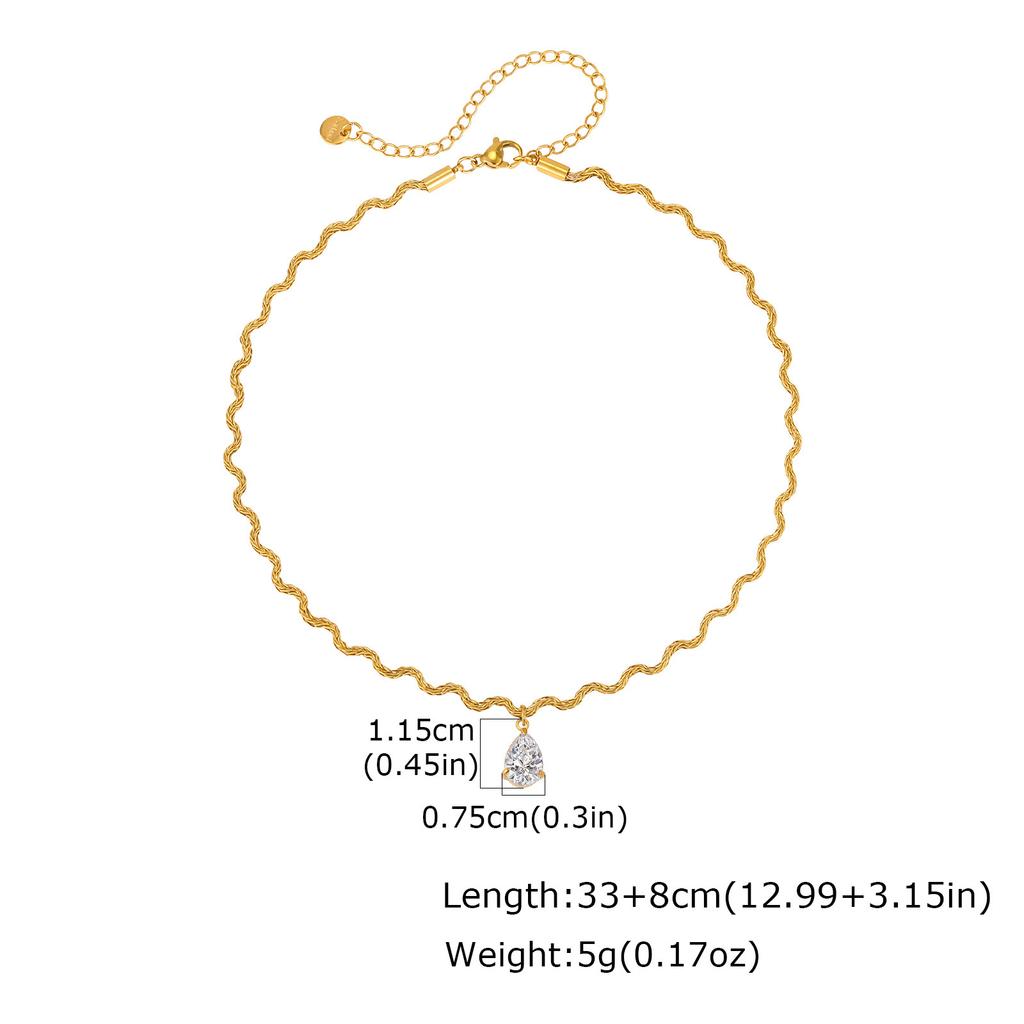 Wind Lady Collarbone Chain, Stainless Steel Wave Foxtail Chain Zircon Flower Water Drop Pendant Necklace Nc-2269