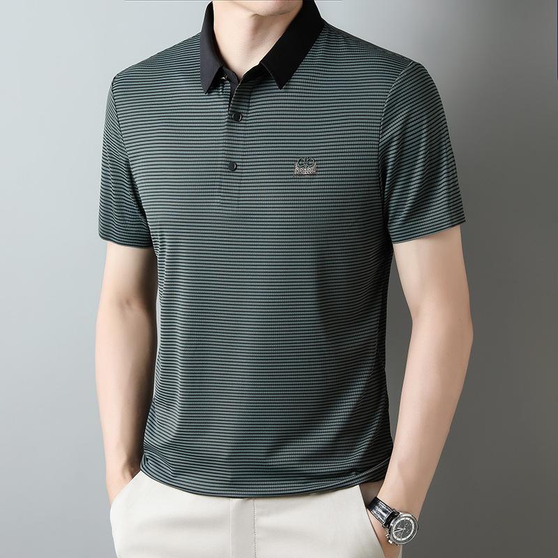 

Мужская футболка с коротким рукавом и воротником, летняя молодежная элитная модная полосатая рубашка-поло, мужская одежда XXXXL