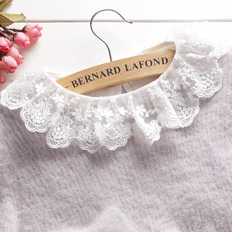 Solid Color Embroidery False Collars for Women Black White Detachable Shirt Fake Collars Blouse Top Half Shirt Decoration