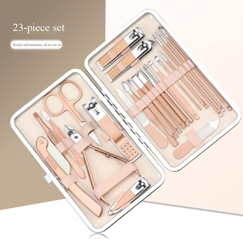 Stainless steel nail clipper set, rose gold portable nail trimming and manicure tools, complete set of dead skin clippers