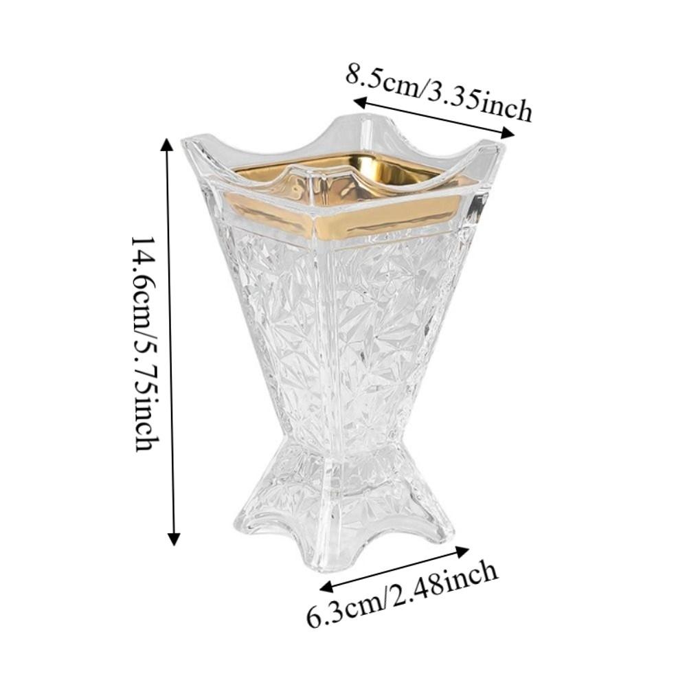 Arabic Style Glass Incense Burner Nordic Ironwork Clear Engraved Square Incense Holder Ornament Four-Corner Design