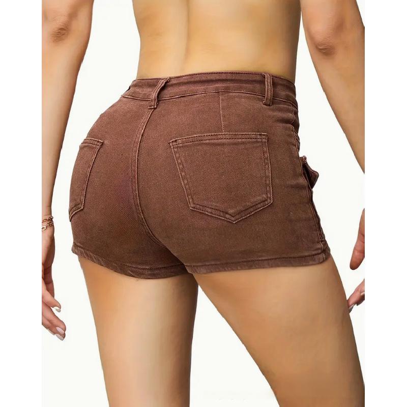 2026 Summer New Women's Denim Stretch Shorts with Multiple Pockets Casual Denim Shorts