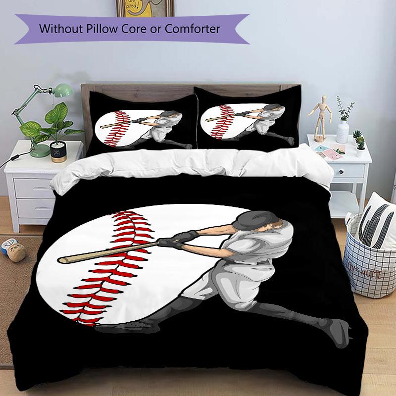 3pcs Baseball Player Bedding Set, Includes 1 Comforter + 2 Pillowcases, Without Pillow Inserts, Soft Comfortable, Lightweight Breathable, Pr