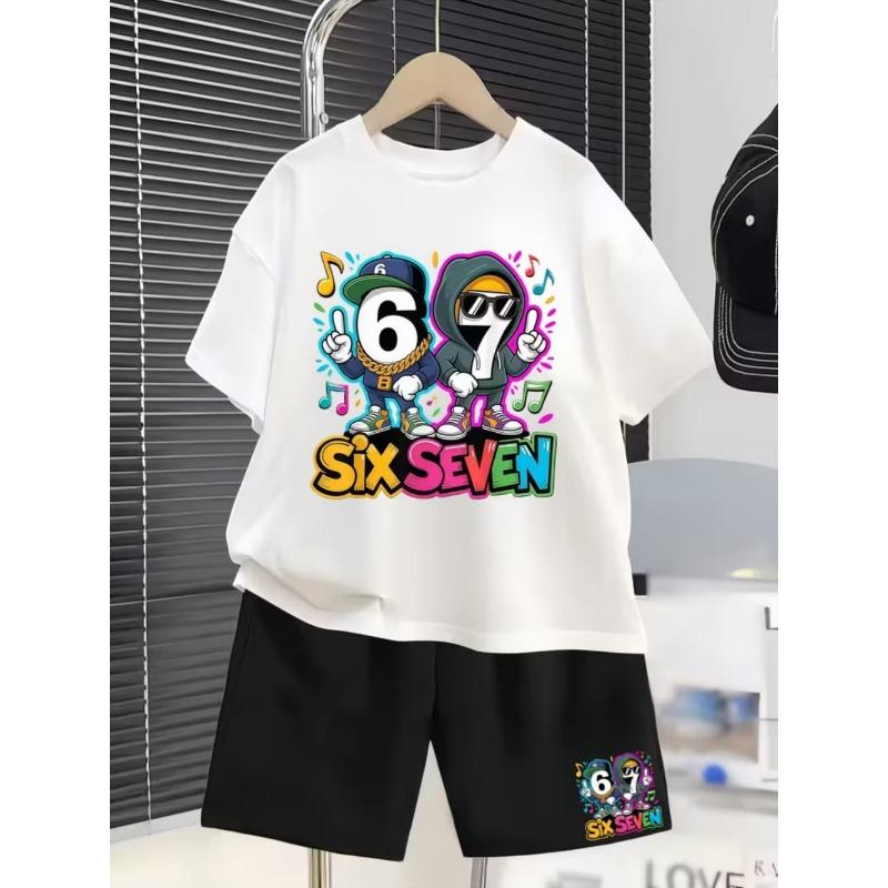 

2026 New Cool 67 Funny Print Kids T-Shirt Shorts Set Fashion Children s Clothes Casual Boy Girl Short Sleeve Shorts Set for Kids 100
