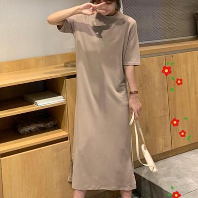 Damenmode Sommer Frühling Einfarbig Druck 1/2 Ärmel O-Ausschnitt Lose Taille Freizeitkleider