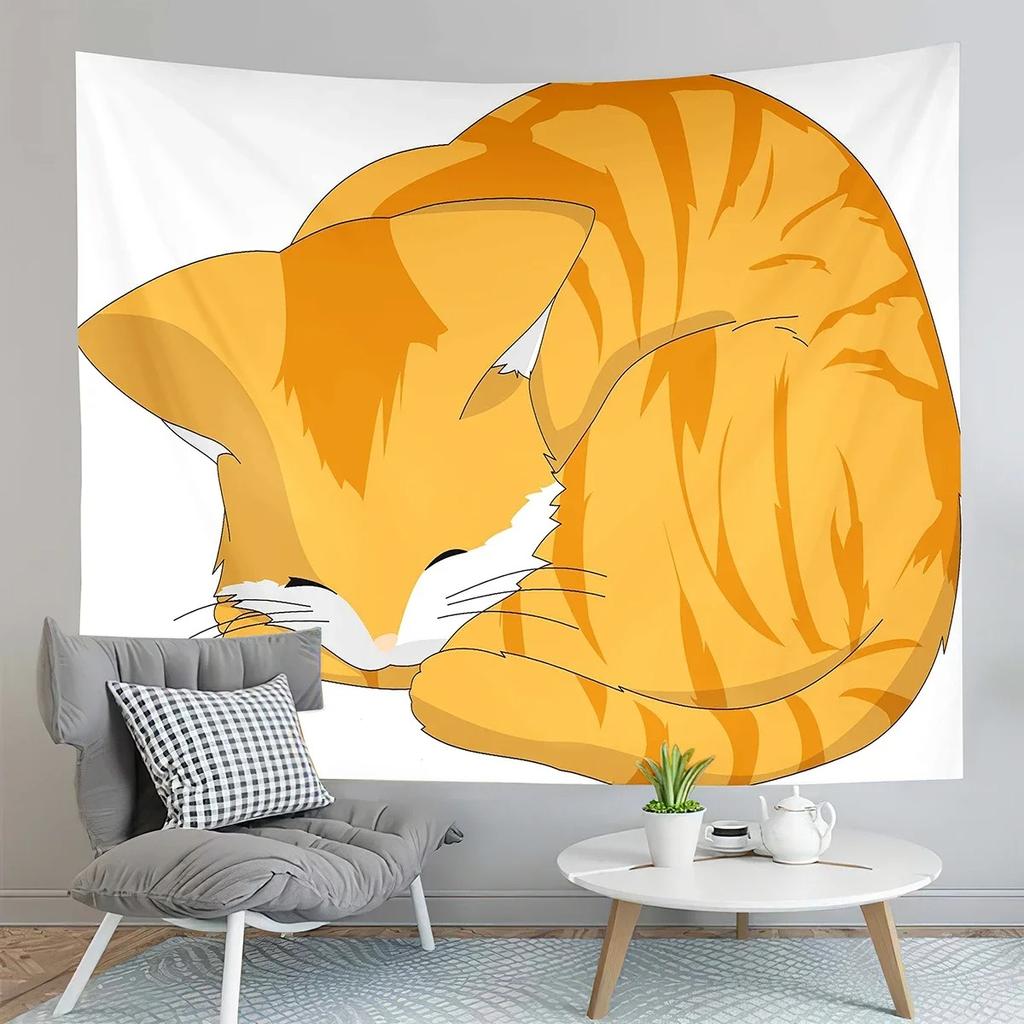 Wandteppich mit Cartoon-Motiv, süße Katze, für Zuhause, Wanddekoration, Wandteppich für Büro, Wohnzimmer