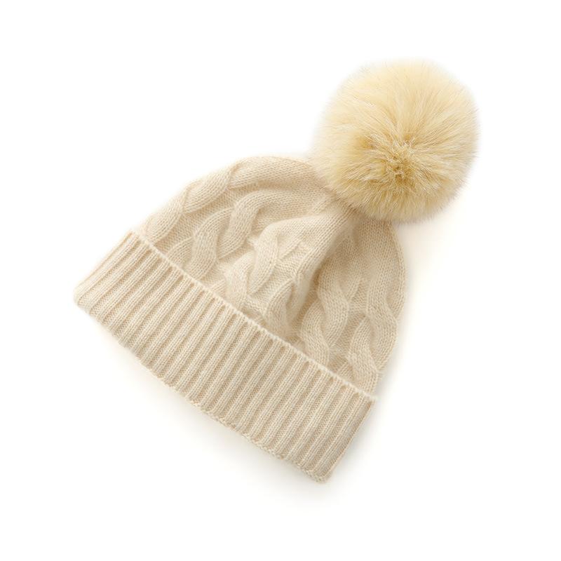 Cashmere Autumn and Winter New Women s Detachable Pom Pom Knitted Cap with Flanged Warm Head and Ear Protection One size