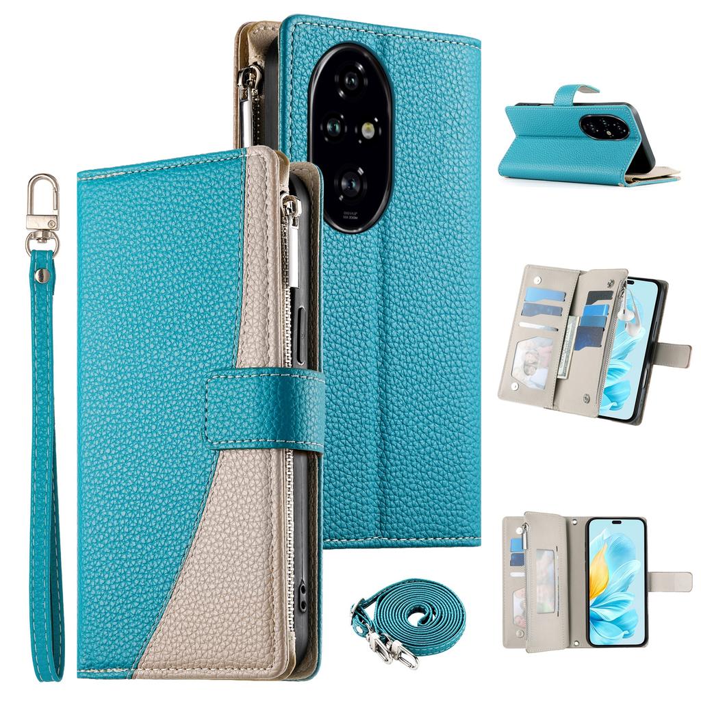 For Honor 200 Pro 5G Case Zipper Wallet Color Splicing Leather Flip Phone Cover with Straps