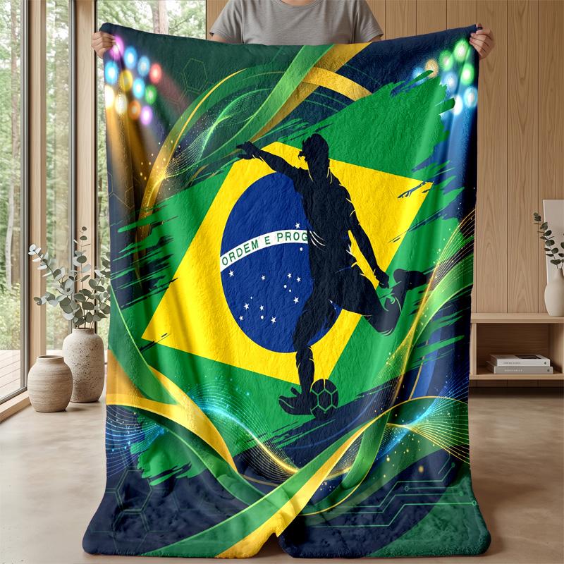 Coperta in Flanella Stampata Calcio Brasile Amica della Pelle Calda Decorativa Plaid per Divano Letto Interno Uso Quotidiano