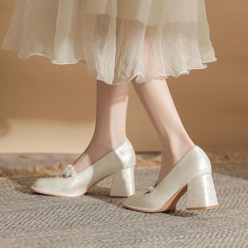 Mode 2025 Neue Französische Stilabsätze Markenschuhe Brautschuhe Mary Jane Sandalen Damen Süß Bequem Mode Braut Retro