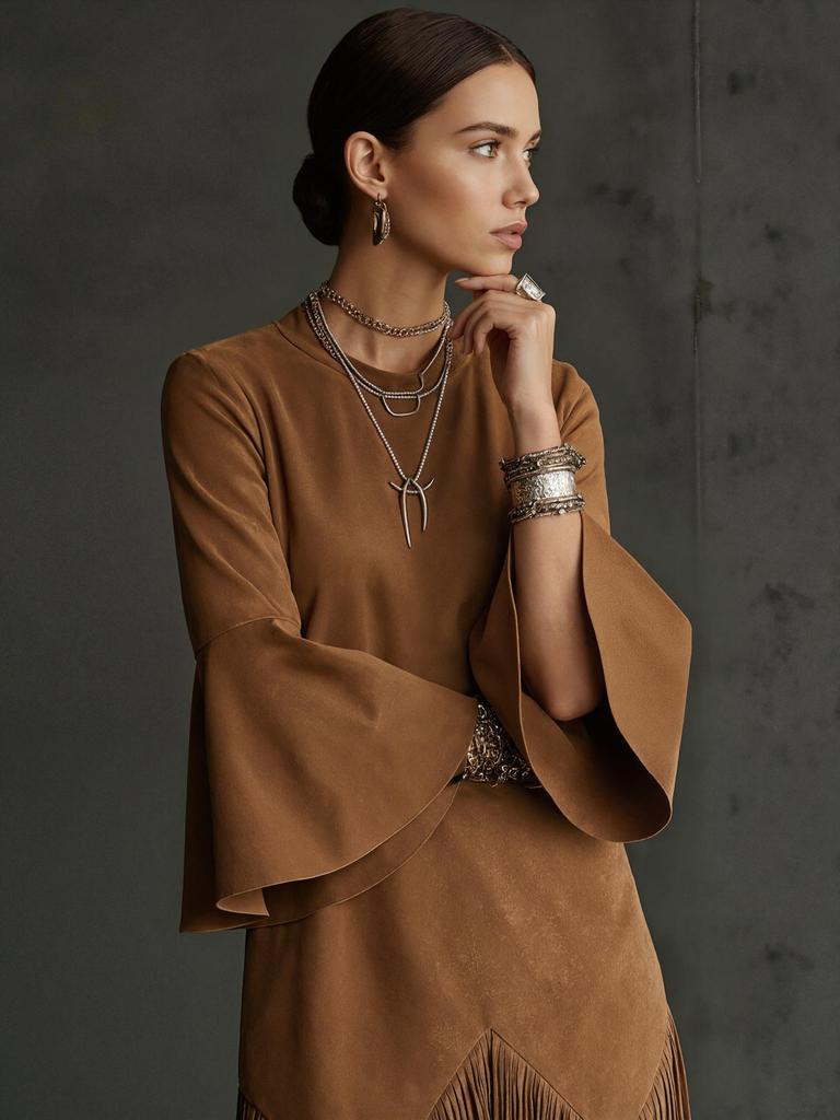 Retro Bell Sleeve Tassel Loose Dress for Women