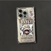 Transparent Square Back Tube Case Casing Protection For iPhone 13 14 Pro Max 15 Plus 11 16 ProMax 12 Anti-Oxygen,Luffy Wanted Poster Pattern