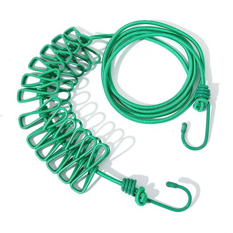 1.8m Portable Travel Elastic Clothesline With 12 Clips Retractable Outdoor Laundry Drying Rope