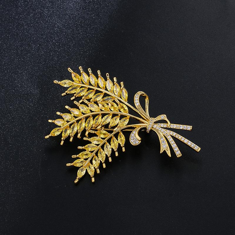 Weiman Trendy Plant Wheat Ear Corsage Lapel Pin Zinc Alloy Rhinestone Crystal Diamond Brooches for Girls Perfect Gift