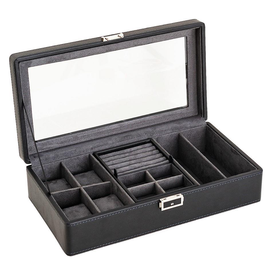 Leather Watch Storage Box Multifunctional Jewelry Organizer Boxes Black Portable Wrist Watches Jewelry Display Packaging Case