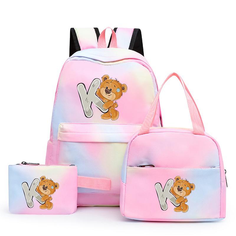3ks/sada Malý medveď 26 anglických písmen Školský ruksak pre deti Dievčenský ruksak Back to School Taška na obed Tašky na ceruzku