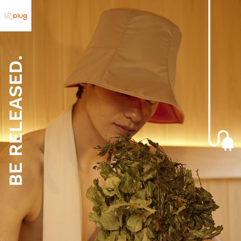 [Unplug] Large Sauna Hat with Mesh Lining for Men and Women, Washable, Quick-Drying, FLOPPY HAT (Beige)