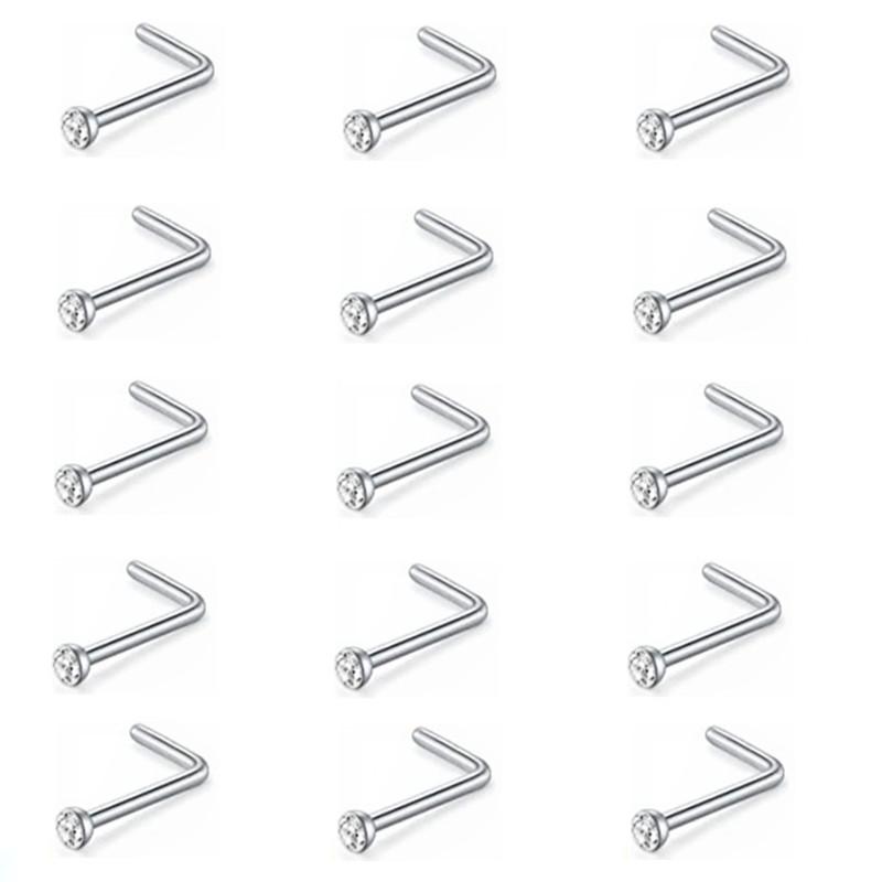 5/10/20PCS Stainless Steel L Shape Nose Stud Set 20G Crystal Nose Ring Hoop Set Indian Crystal Nose Stud Bulk Piercing Nariz Lot