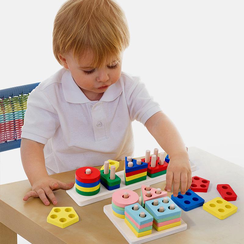 Children Wooden Toys Clock Rainbow Tower Caterpillar Around Beads Shape Matching Kids Montessori Early Education Toy TMZ