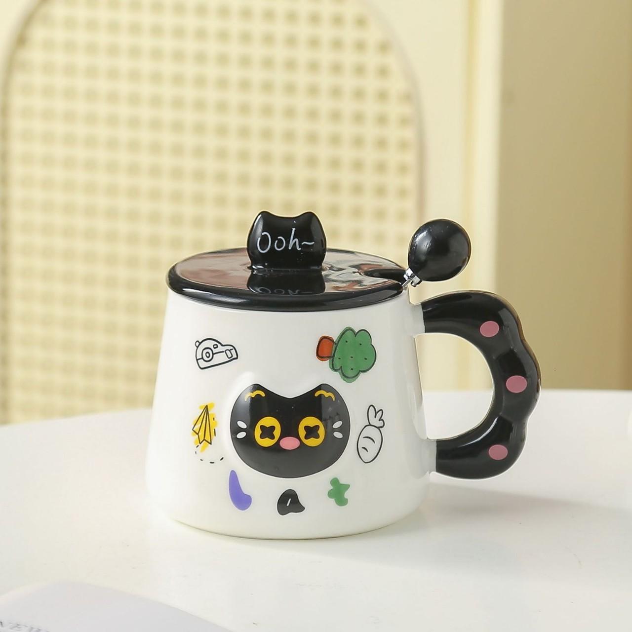 Niedliche Cartoon-Katzen-Keramiktassen mit DECKELN Paar-Wasserbecher Hoher Erscheinungsgrad Souvenirs Geburtstagsgeschenke Frühstückstassen 430ml
