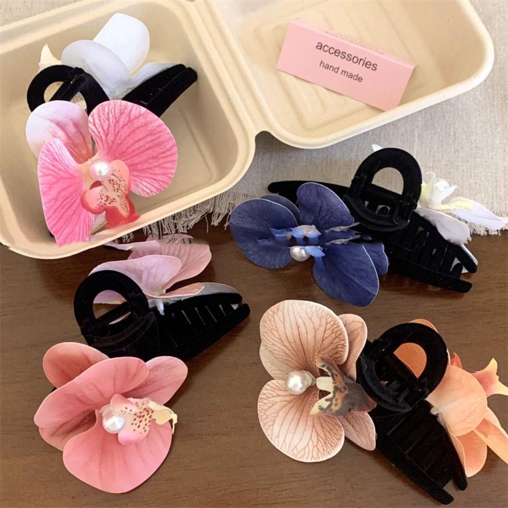 

Pearl Flower Hair Claw Pink Orchid Bohemia Hair Crab Clip Cute Orchid Hair Claw Beach