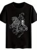 Black T-shirt with Medieval Knight and Dragon Design - Short Sleeve