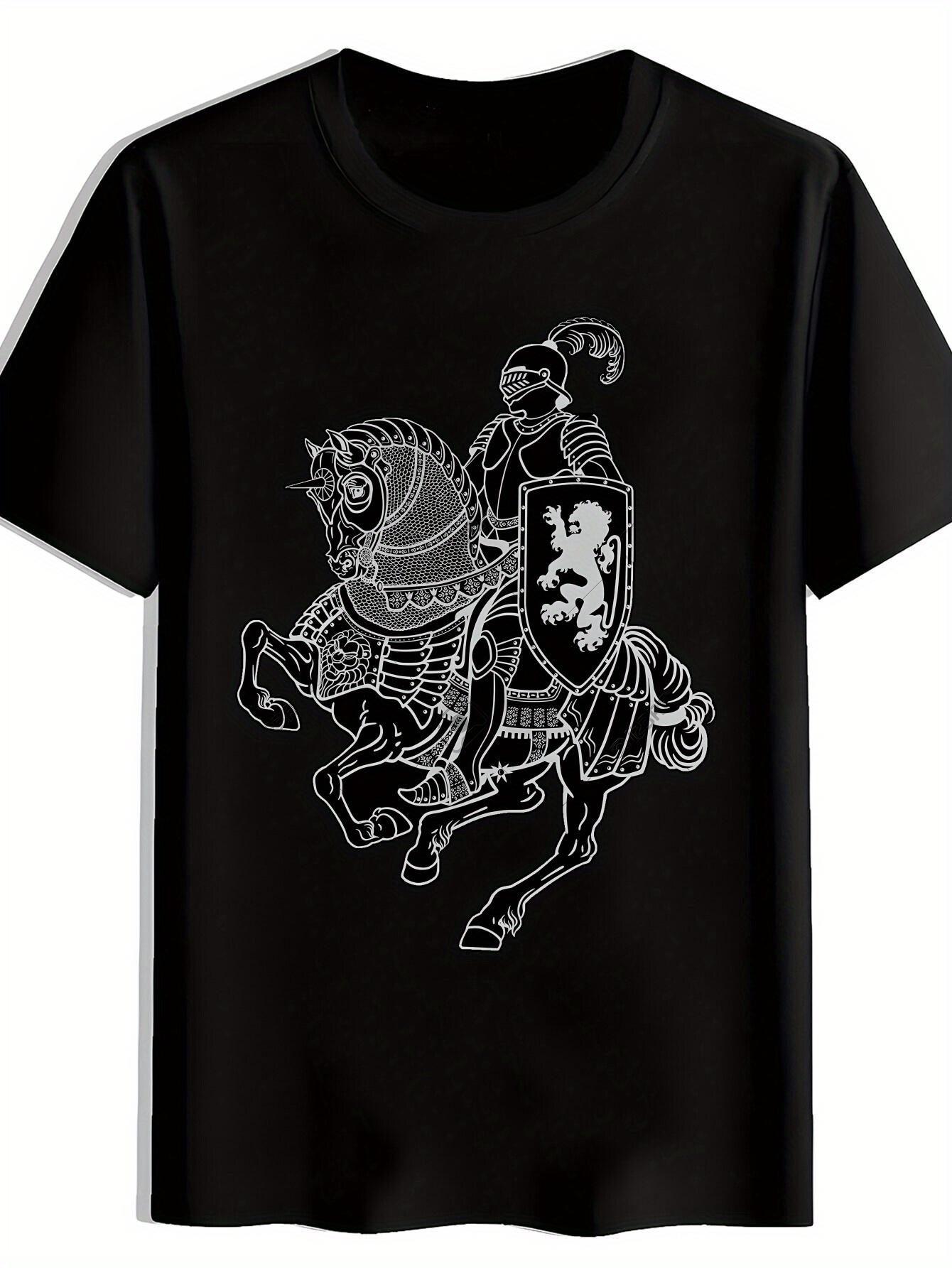 

Black T-shirt with Medieval Knight and Dragon Design - Short Sleeve XXL