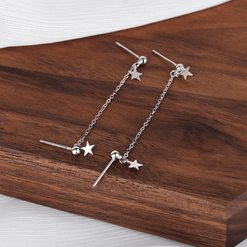 New copper Color Chain Tiny Star Pendants Women's Mini Tassel Earrings Two Studs Punk Personality Ear Decoration Unusual Earring