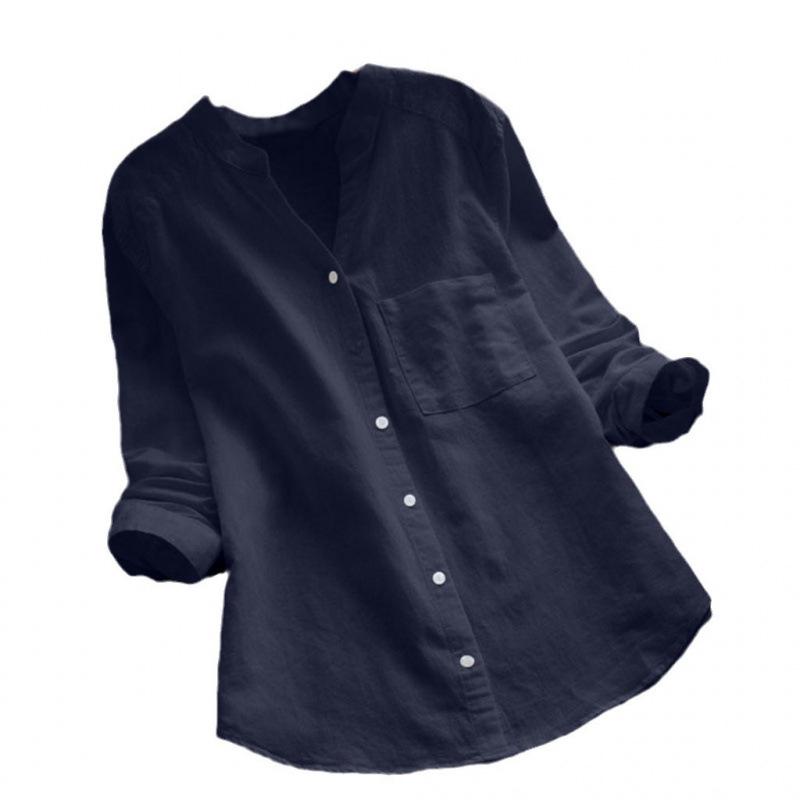 2024 New Spring & Autumn Retro Cotton Linen Loose Solid Color Casual Shirt