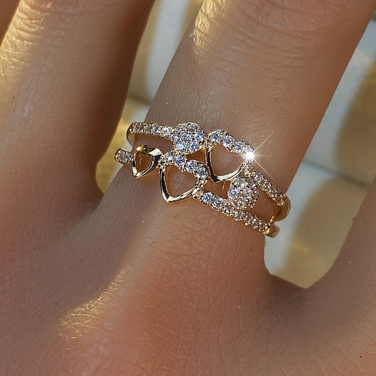 Exquisite Hollow Heart Ring with Synthetic Zirconia, Fashionable and Unique Women s Ring 8 золотой