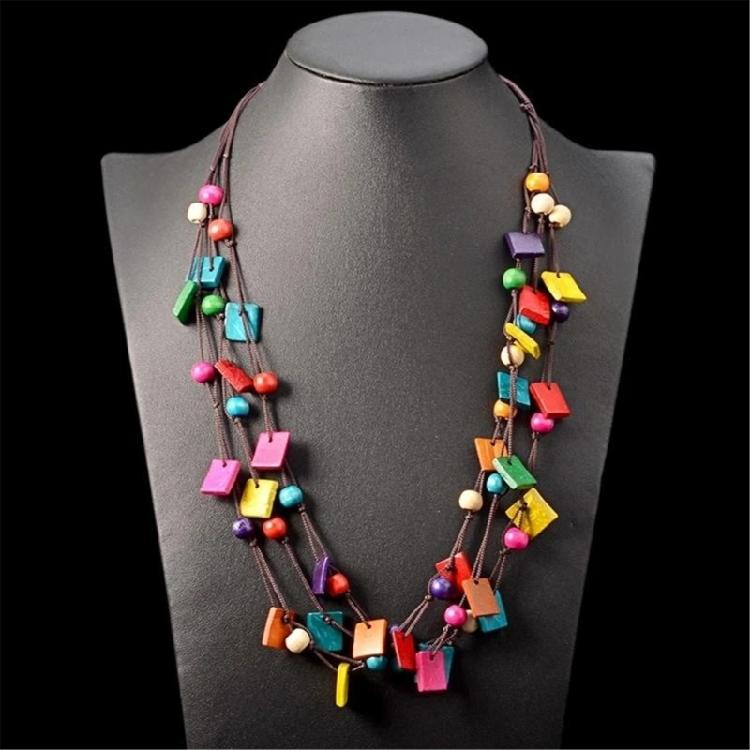 Trendy Bohemian Necklace with Coconut Shell and Wood Beads Colorful Designs for a Unique Fashion Statement Pieces