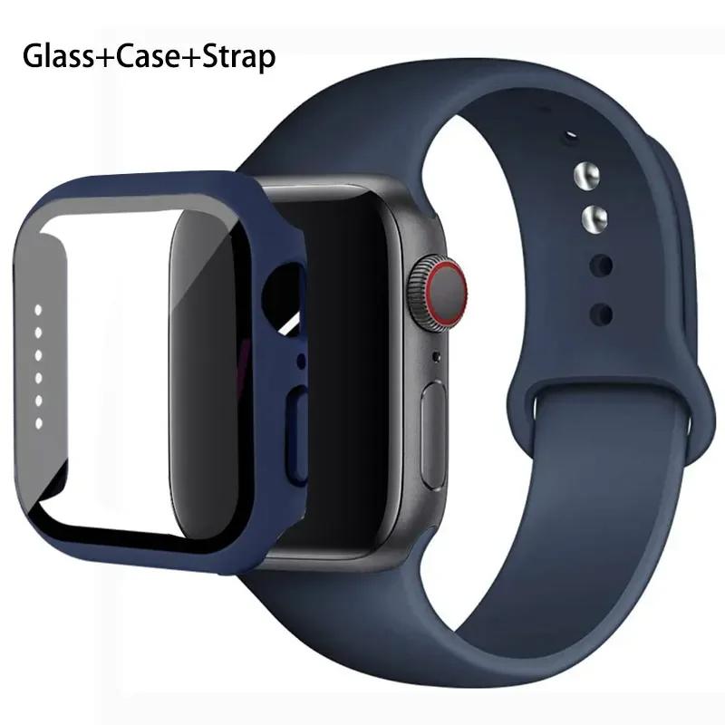 Szkło + etui + pasek do zegarka Apple Watch 44 mm 45 mm 42 mm 41 mm 40 mm 38 mm Silikonowy pasek do zegarka Bransoleta iWatch seria 8 9 7 6 5 4 3 SE