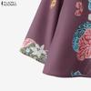 ZANZEA Women Casual Round Neck 3/4 Sleeve Loose Retro Print Blouse