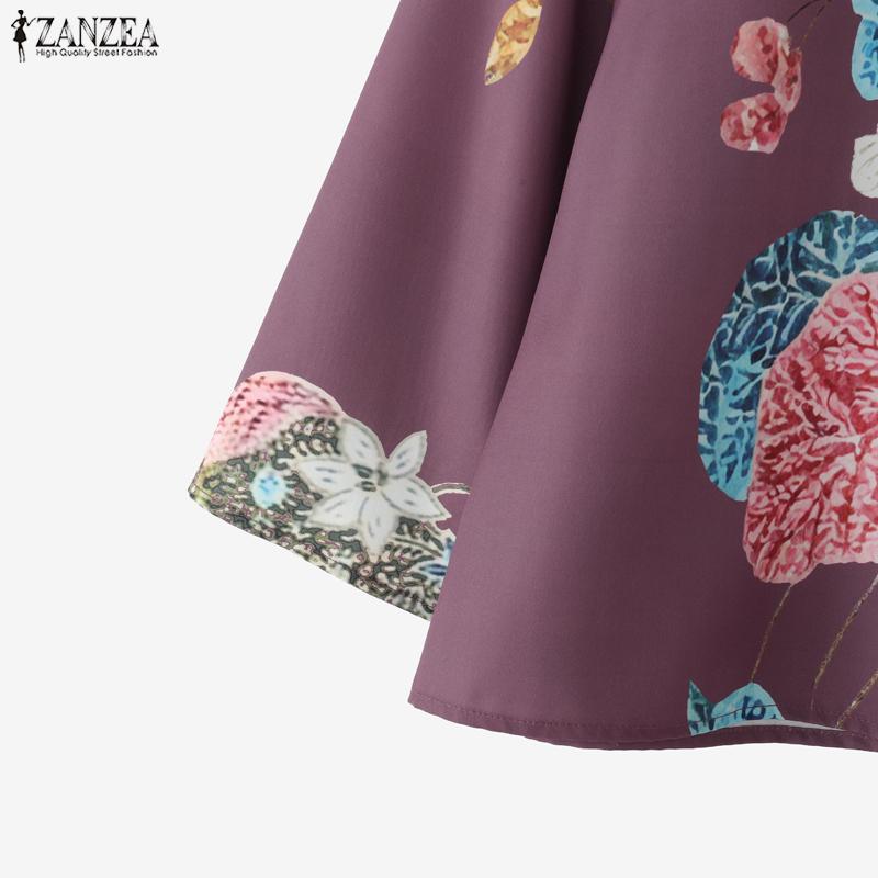 ZANZEA Women Casual Round Neck 3/4 Sleeve Loose Retro Print Blouse