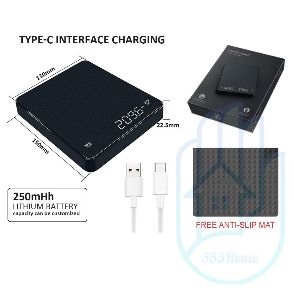 Kávová váha Automatický časovač LED displej/ Dobíjecí přes USB / Kuchyňská váha Elektronická váha 3kg/0,1g Vysoká přesnost