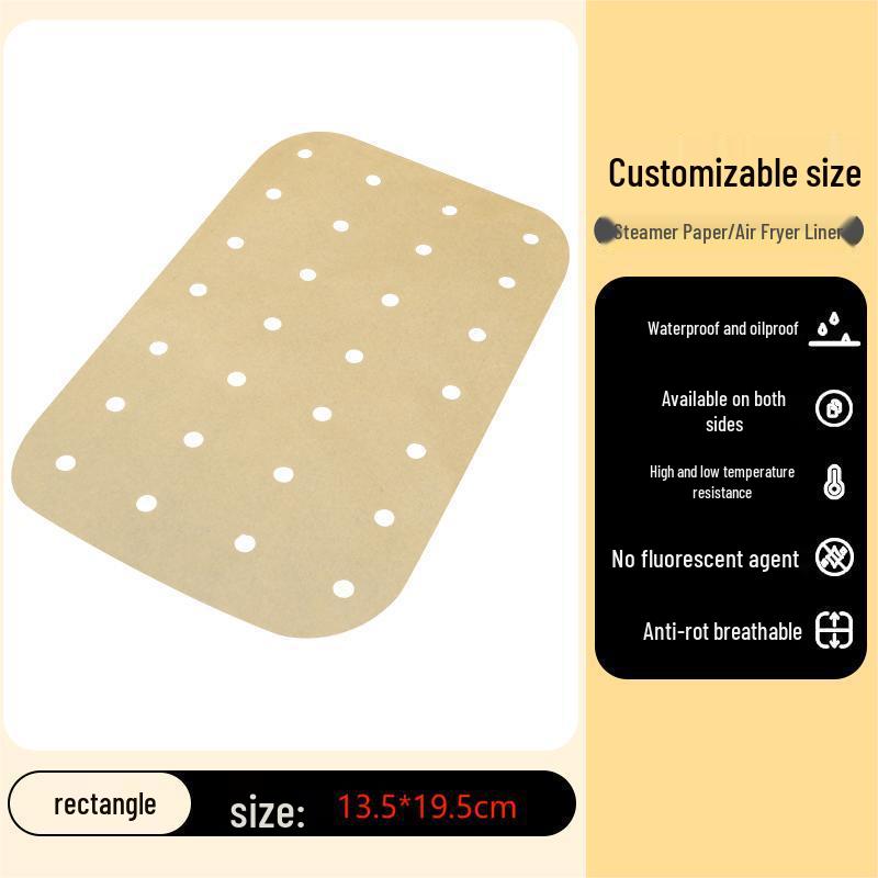 

Одноразовая антипригарная силиконовая бумага для пароварки: Круглый, Двусторонний, Натурального цвета, Пищевой вкладыш для аэрофритюрницы 13.5 x 19.5 cm Rectangle - 100 pcs светло-коричневого