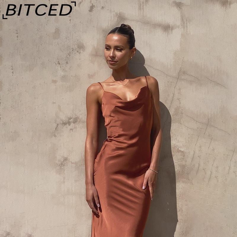 BITCED Women's Spring/Summer Strapless Deep V-Neck Slim-Fit Urban Chic Solid-Colour Dress