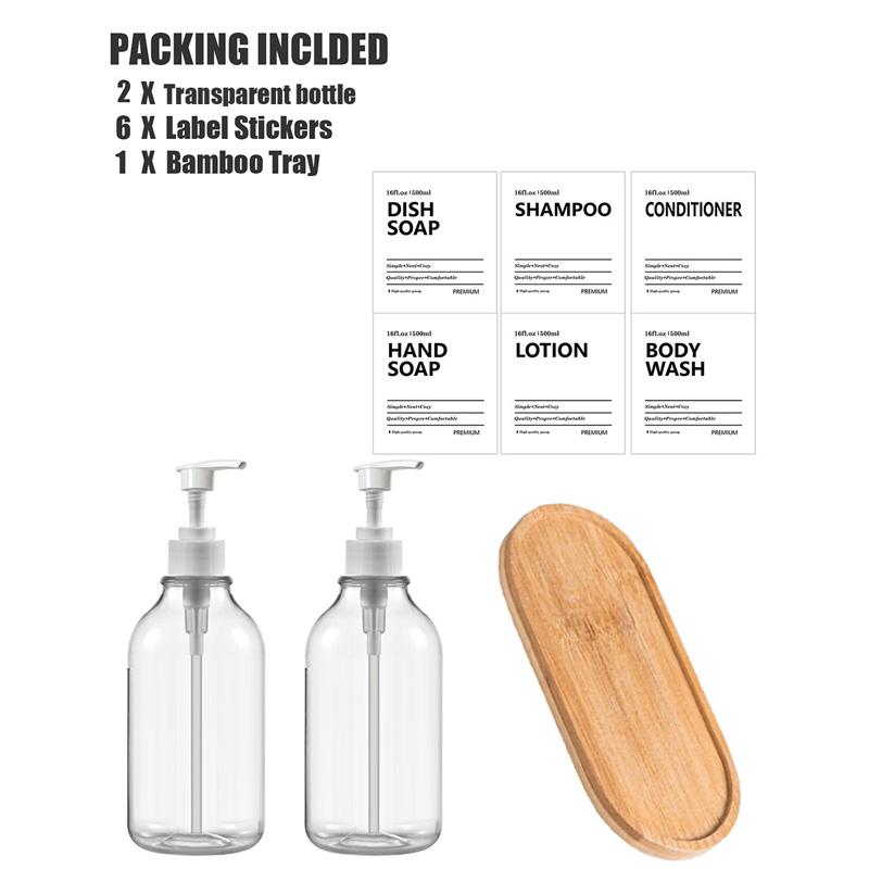 Dozator de șampon și balsam transparent de 500 ml pentru sticle de săpun de duș cu montare pe perete cu etichete Reumplere dozatoare de spălat corporal pentru baie, bucătărie
