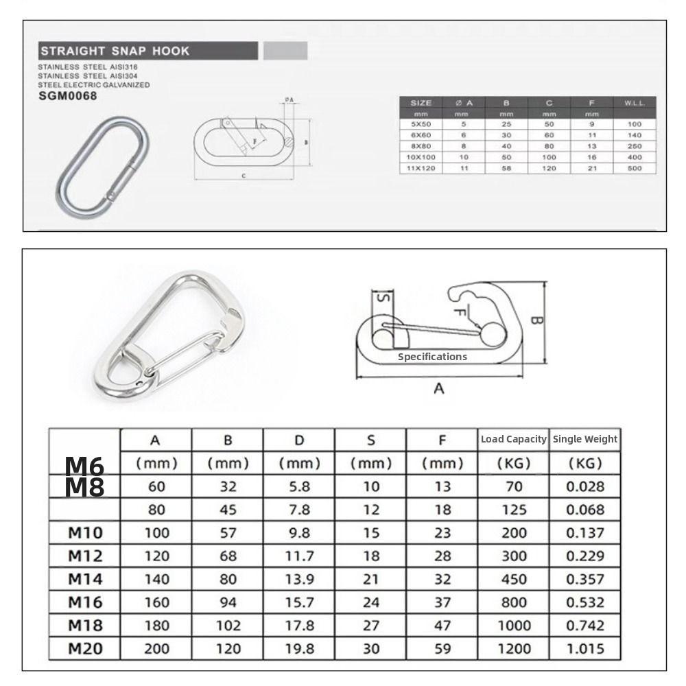Stainless Steel Safety Diving Buckle Clip Camping Carabiner Simple Hook  Snap Kayak Accessories