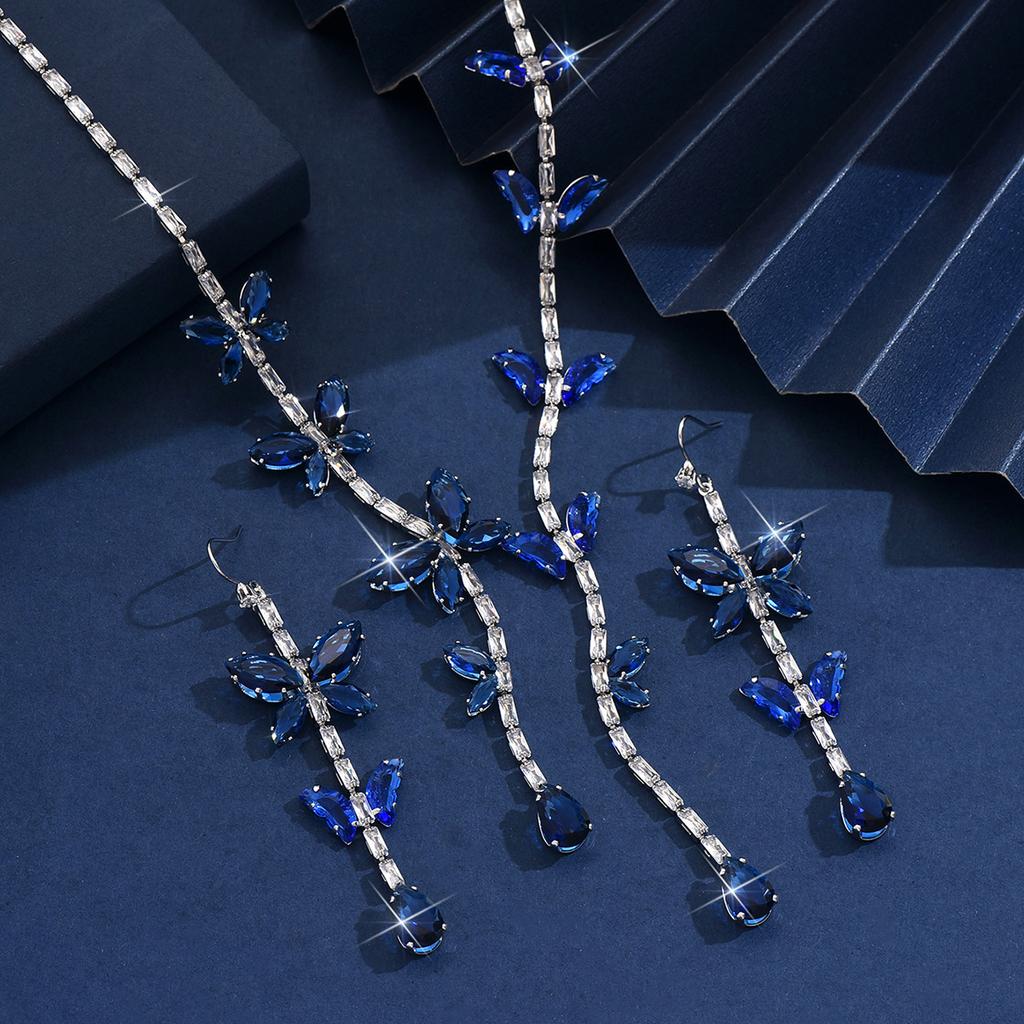 3PC Women's Fashion Zircon Butterfly Water Drop Necklace Earrings Zircon Set Suitable for Wedding, Party, Festival Gifts-8550